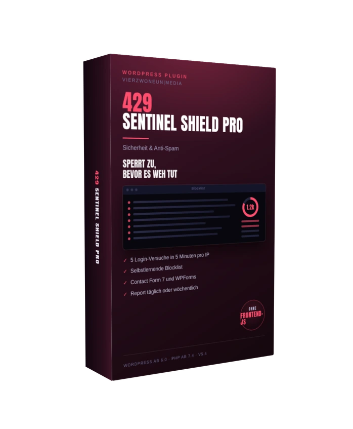 Produktbox des WordPress Plugins 429 Sentinel Shield PRO mit Blocklist-Ansicht für WordPress Sicherheit