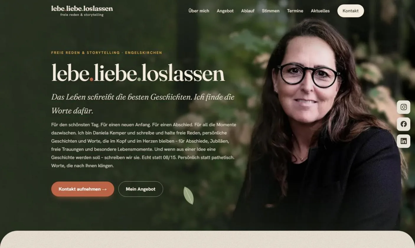 Screenshot lebe-liebe-loslassen.de – Website der freien Rednerin Daniela Kemper